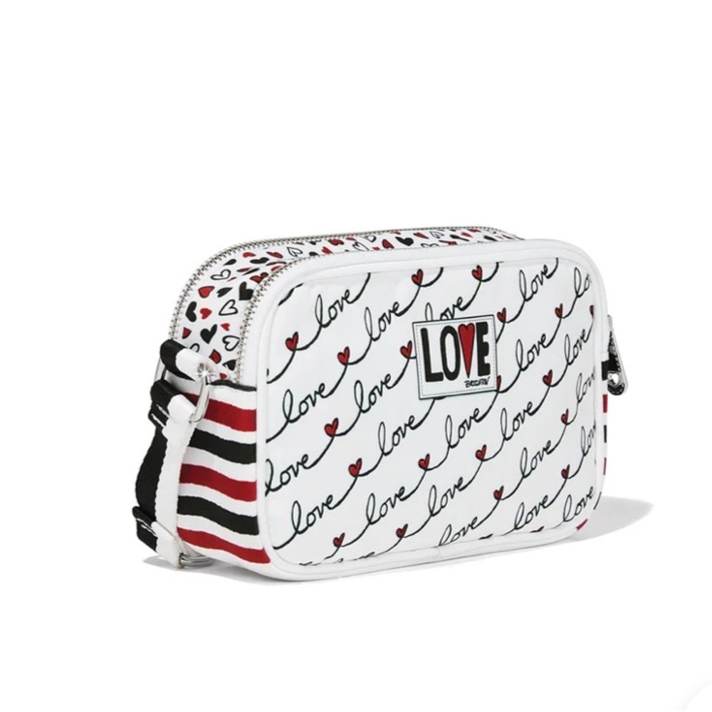 Brighton White and Black Crossbody  Canvas Bag with Red Accents